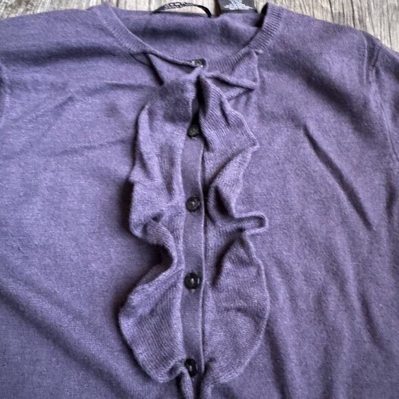 2/$18‎ SALE!  George Silk Cardigan Sweater Womens L Purple Ruffle Fairy Ribbed - Picture 5 of 7